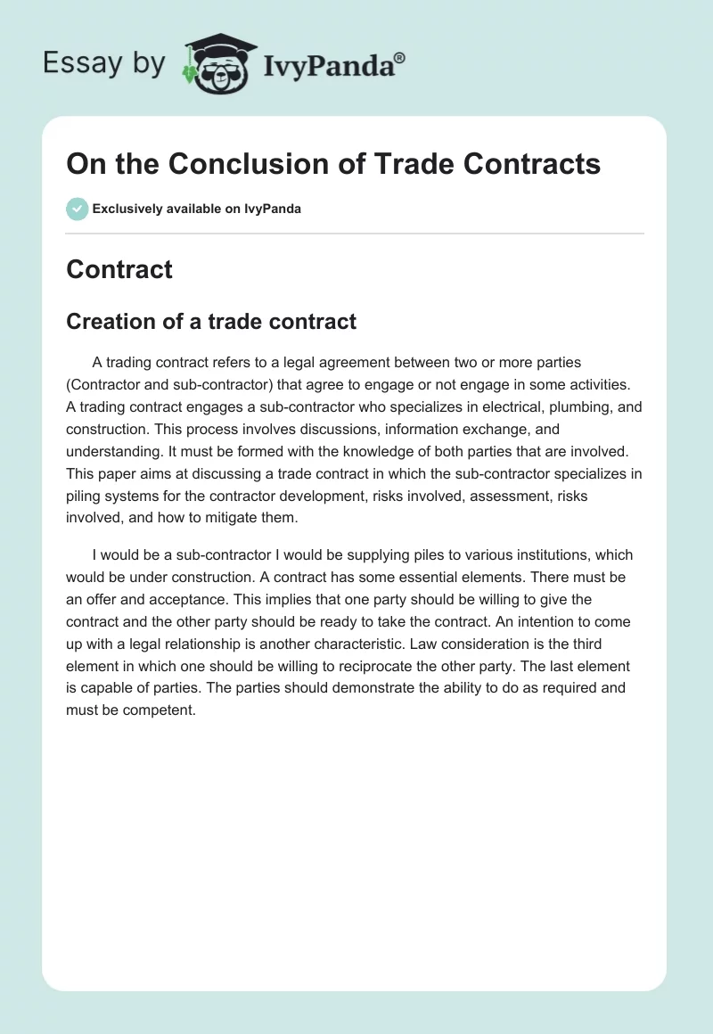 On the Conclusion of Trade Contracts. Page 1