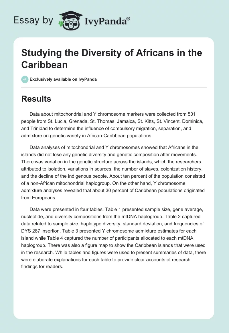 Studying the Diversity of Africans in the Caribbean. Page 1