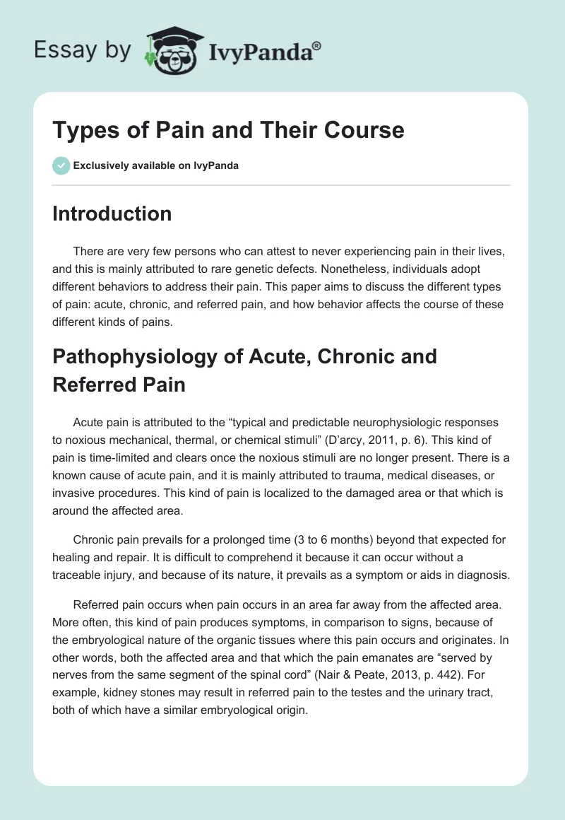 Types of Pain and Their Course. Page 1