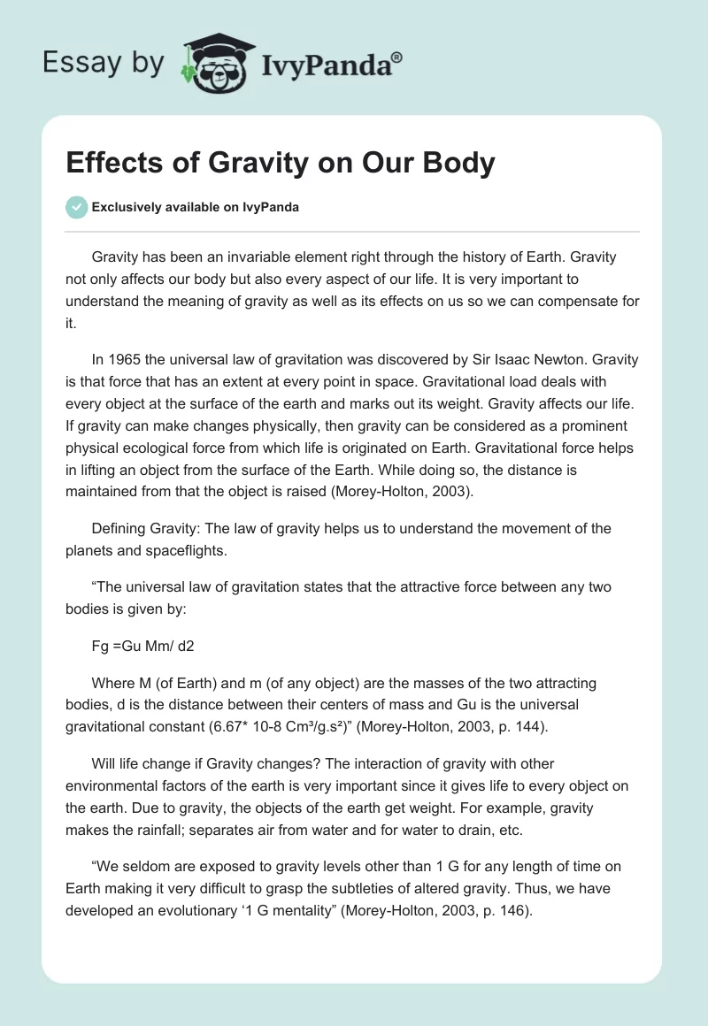 Effects of Gravity on Our Body. Page 1