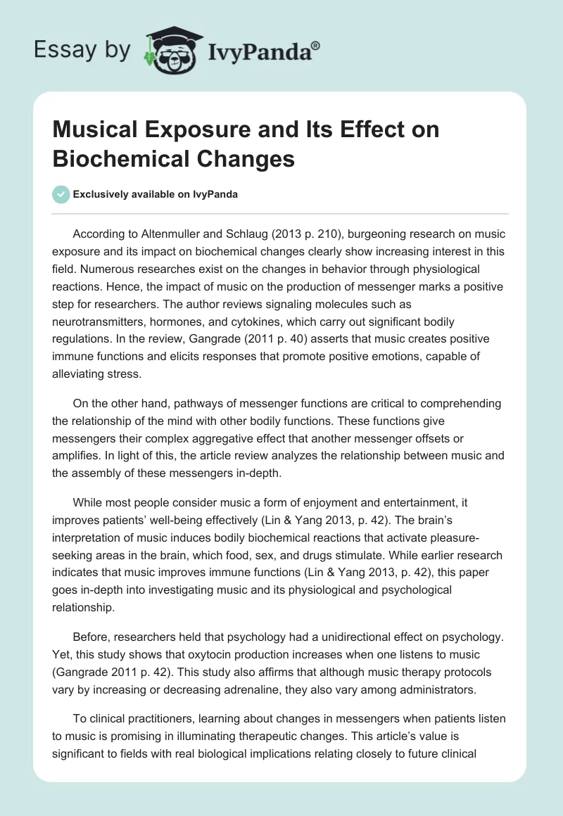 Musical Exposure and Its Effect on Biochemical Changes. Page 1