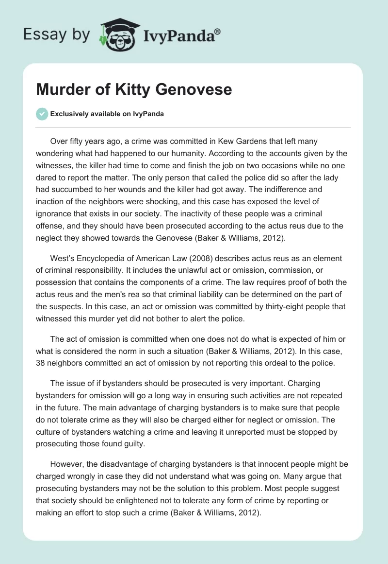 Murder of Kitty Genovese. Page 1