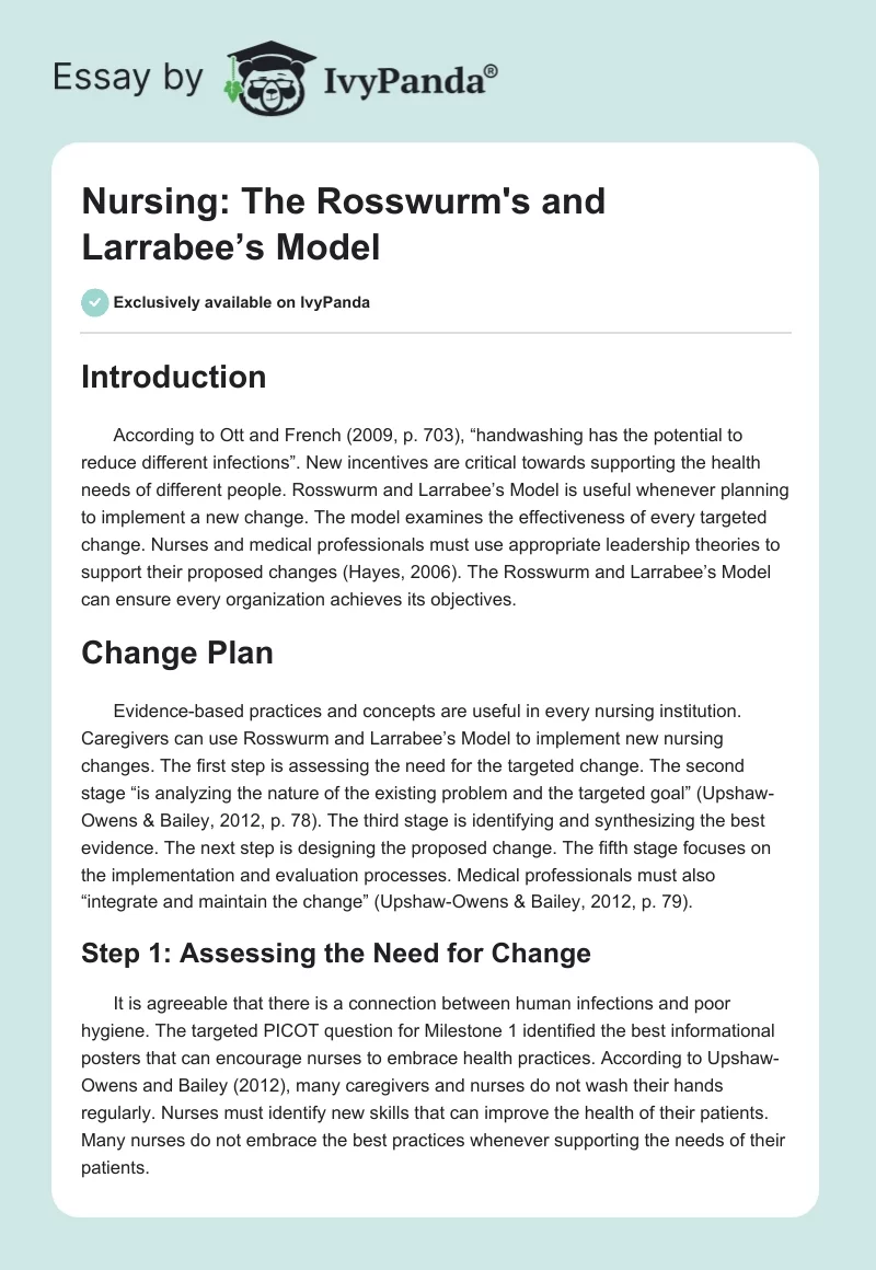 Nursing: The Rosswurm's and Larrabee’s Model. Page 1
