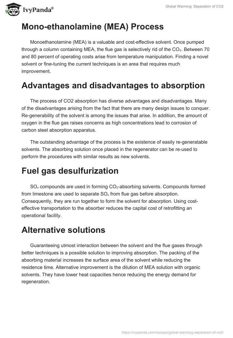 Global Warming: Separation of CO2. Page 2