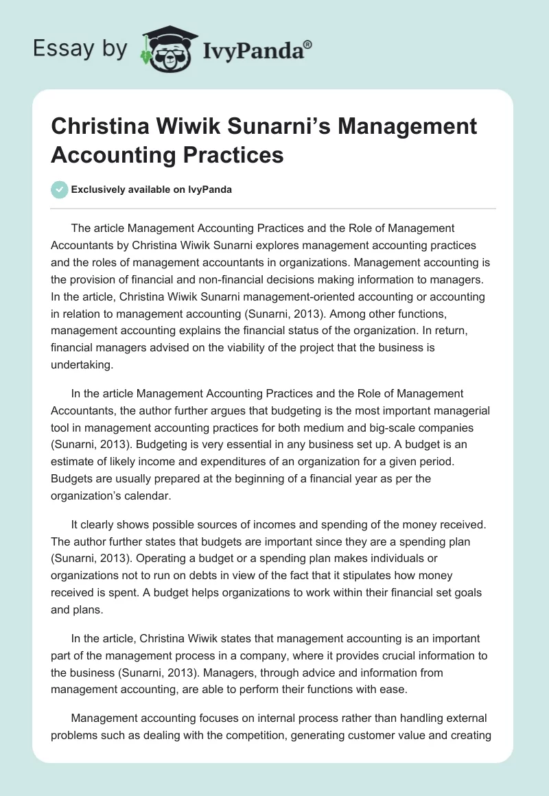 Christina Wiwik Sunarni’s Management Accounting Practices. Page 1