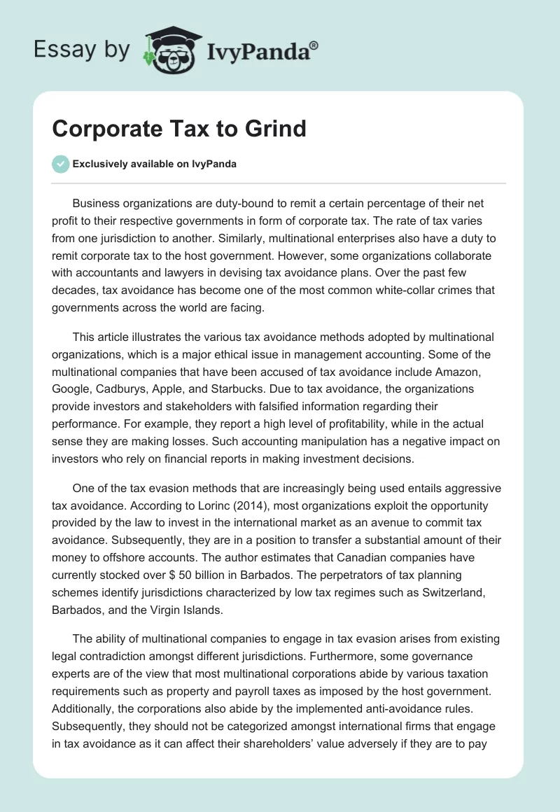 Corporate Tax to Grind. Page 1