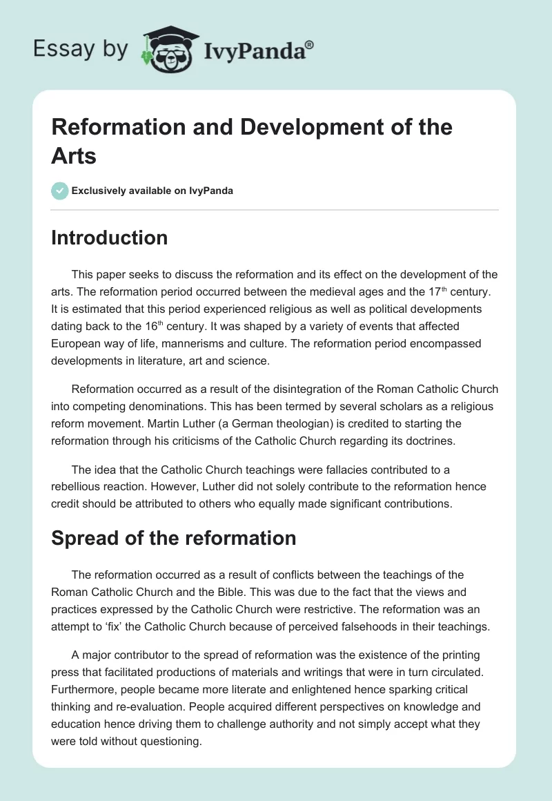 Reformation and Development of the Arts. Page 1