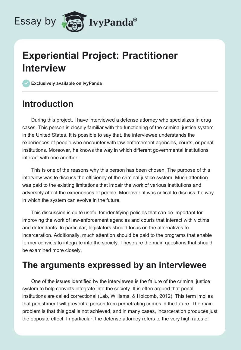 Experiential Project: Practitioner Interview. Page 1