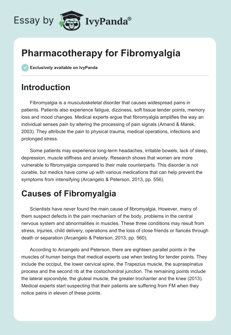 Pharmacotherapy for Fibromyalgia. Page 1