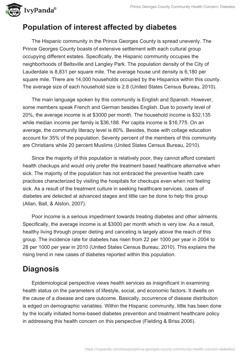 Prince Georges County Community Health Concern: Diabetes. Page 3