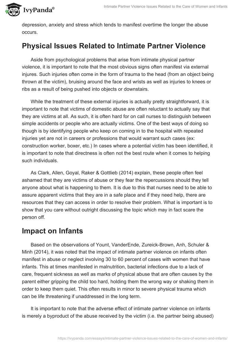 Intimate Partner Violence Issues Related to the Care of Women and Infants. Page 2