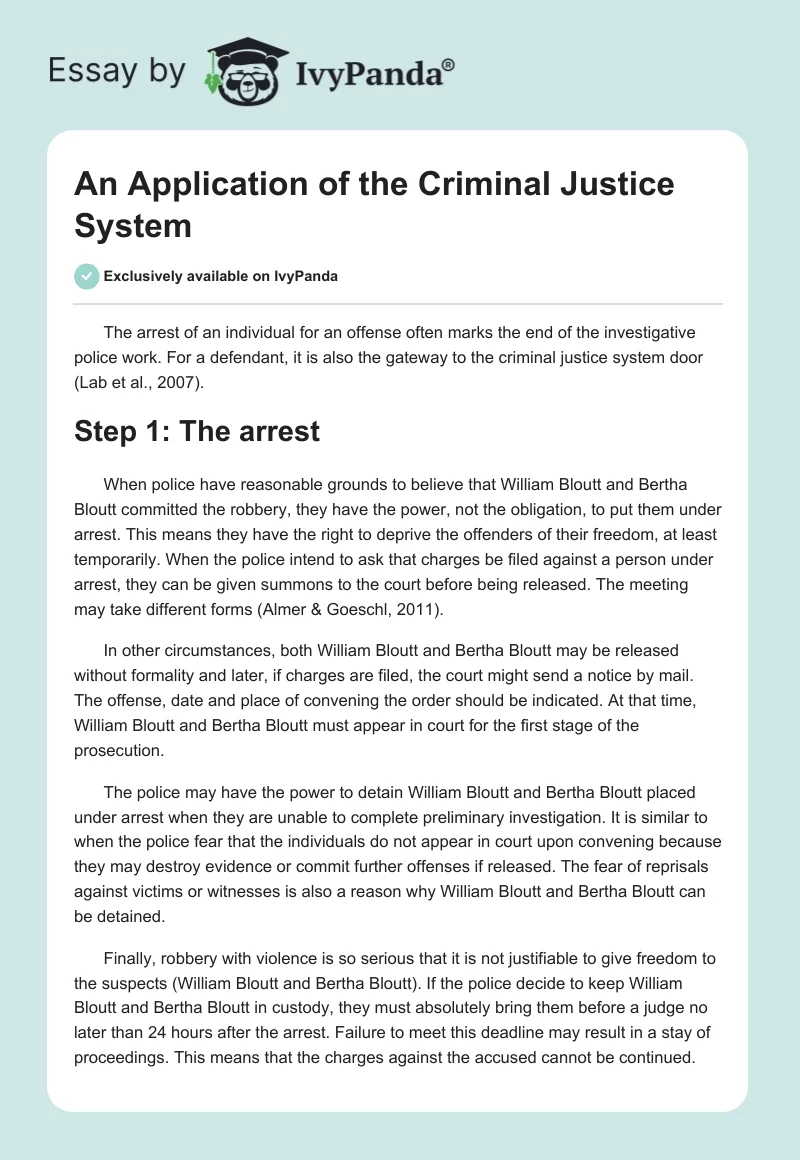 An Application of the Criminal Justice System. Page 1