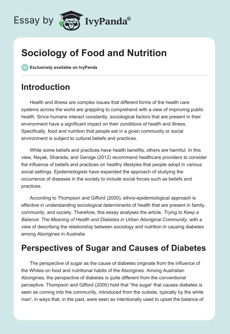 Sociology of Food and Nutrition. Page 1