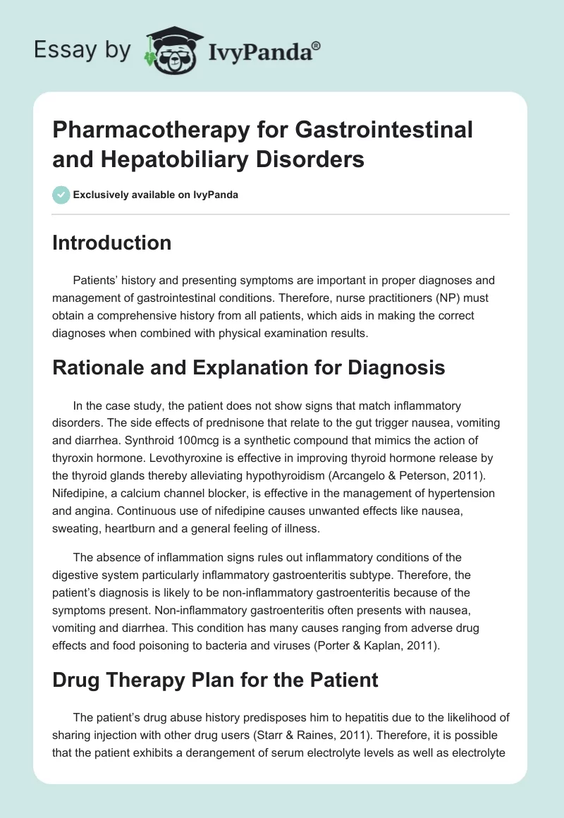 Pharmacotherapy for Gastrointestinal and Hepatobiliary Disorders. Page 1