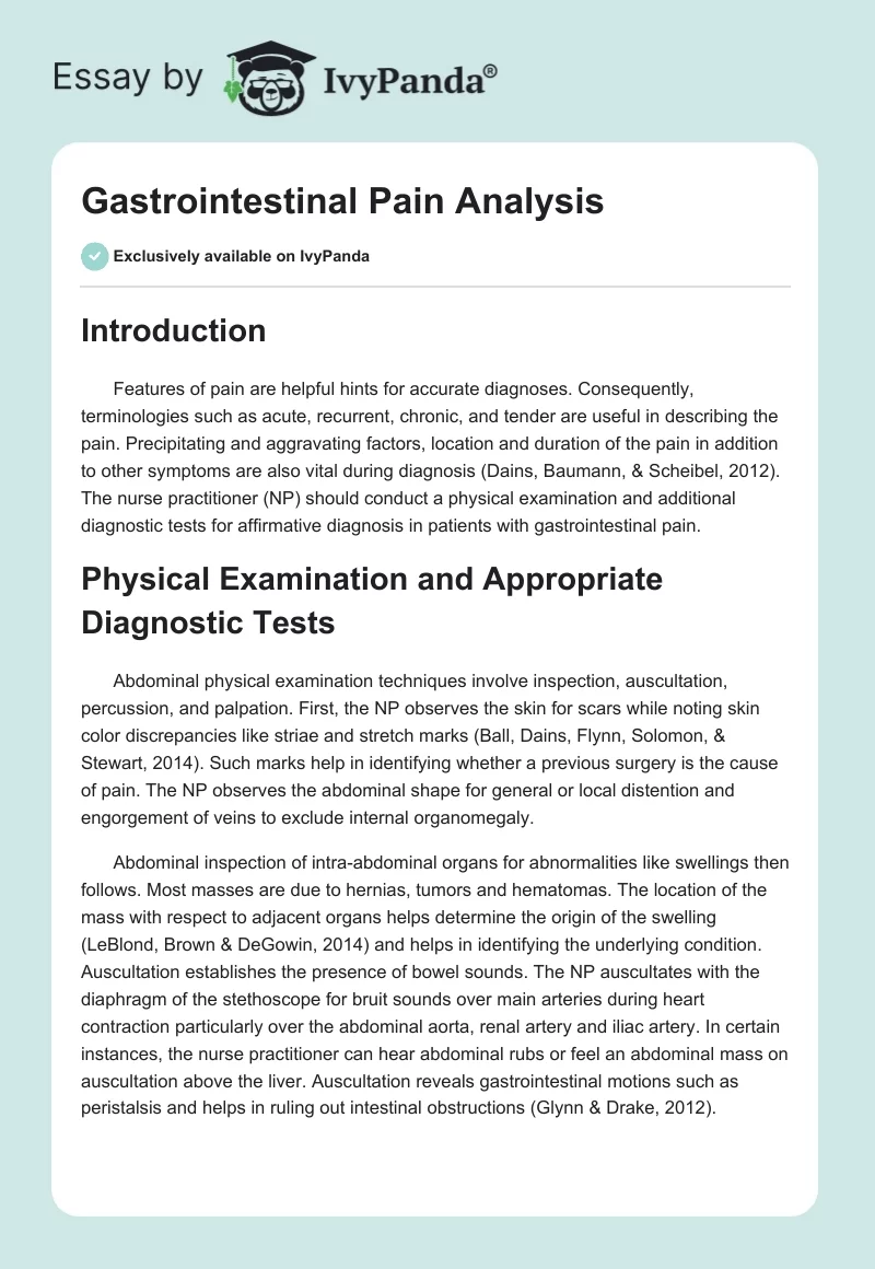 Gastrointestinal Pain Analysis. Page 1