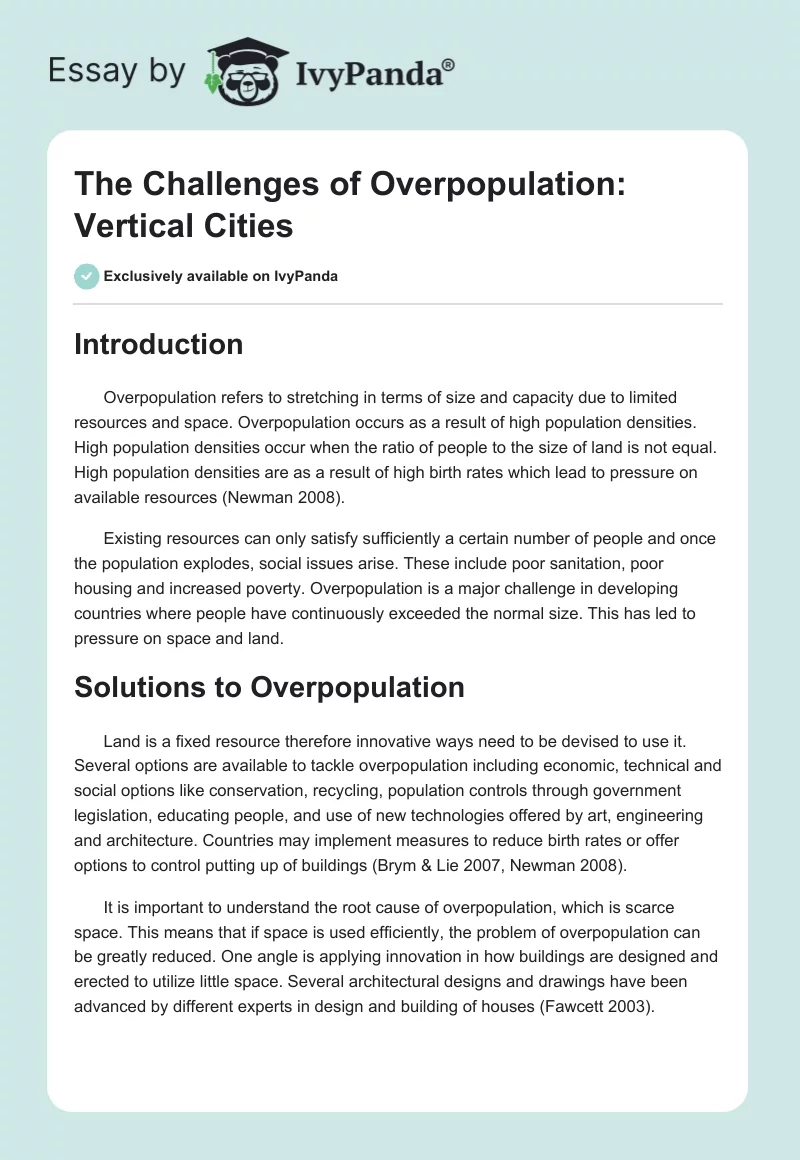 The Challenges of Overpopulation: Vertical Cities. Page 1