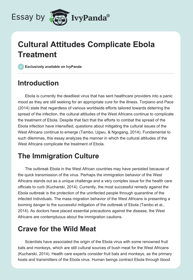 Cultural Attitudes Complicate Ebola Treatment. Page 1