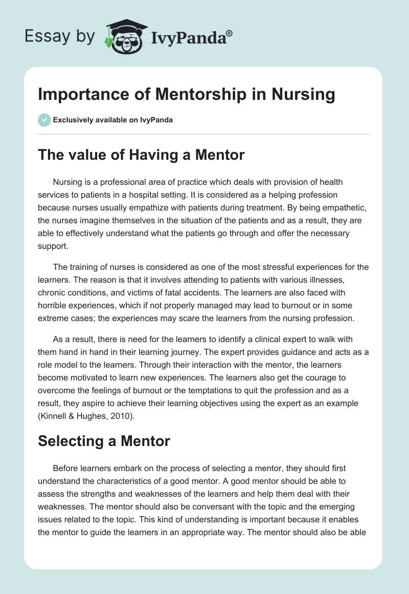 Importance of Mentorship in Nursing. Page 1