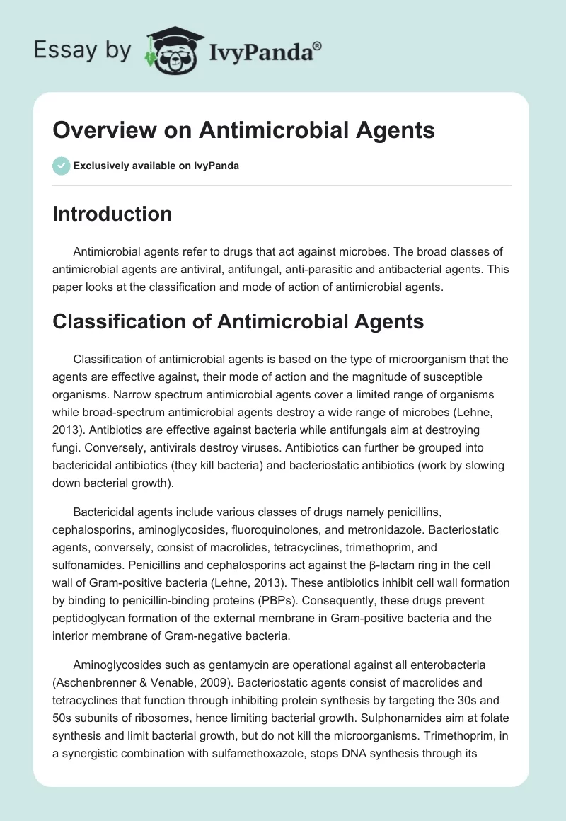 Overview on Antimicrobial Agents. Page 1