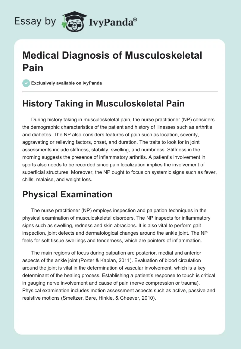 Medical Diagnosis of Musculoskeletal Pain. Page 1