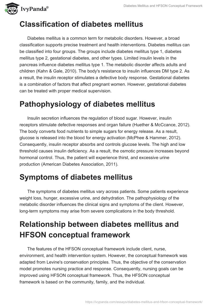 Diabetes Mellitus and HFSON Conceptual Framework. Page 2