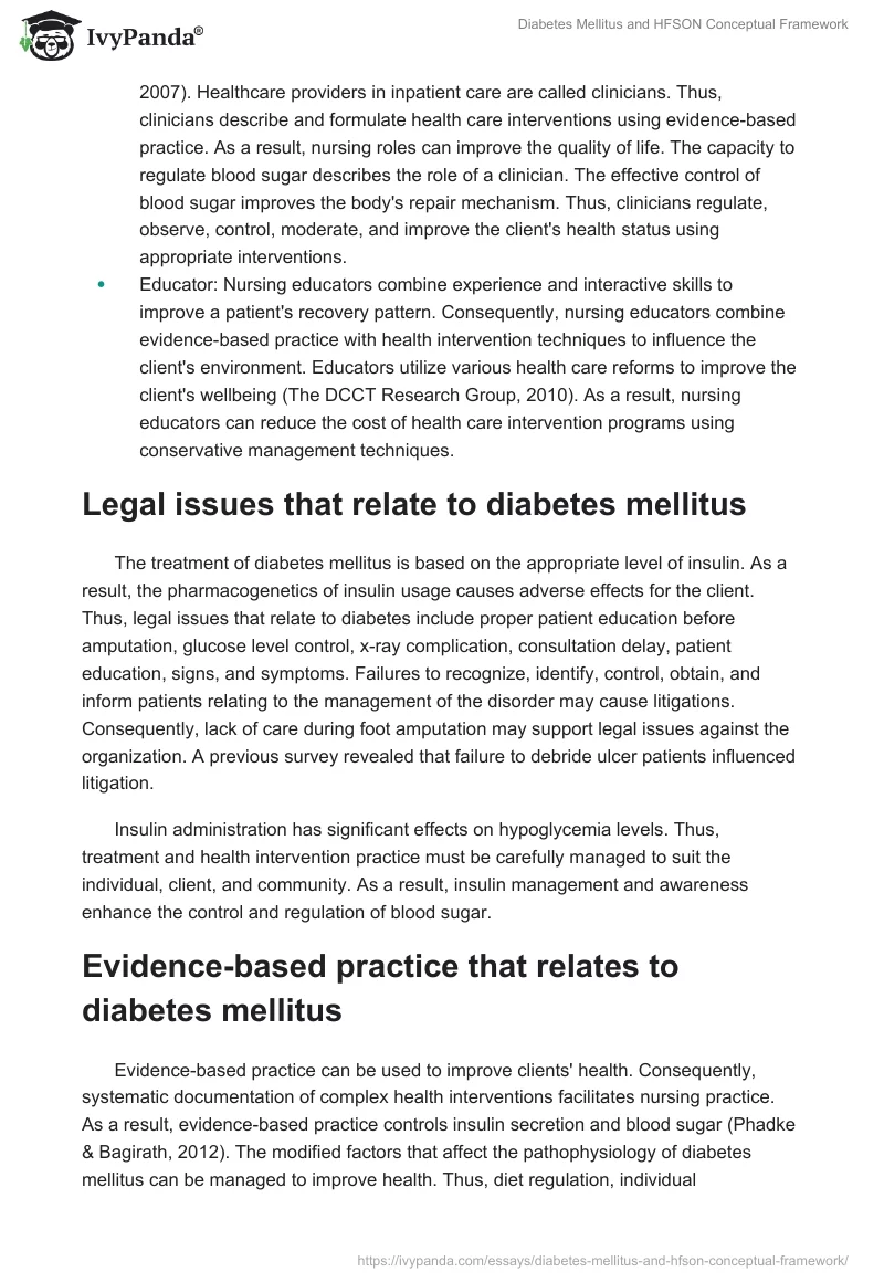 Diabetes Mellitus and HFSON Conceptual Framework. Page 4