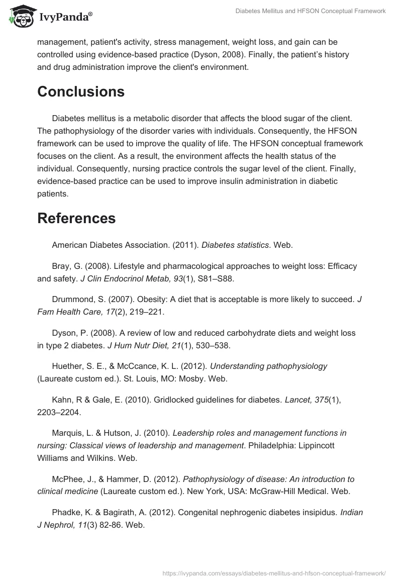 Diabetes Mellitus and HFSON Conceptual Framework. Page 5