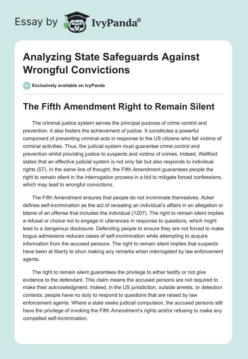 Analyzing State Safeguards Against Wrongful Convictions. Page 1