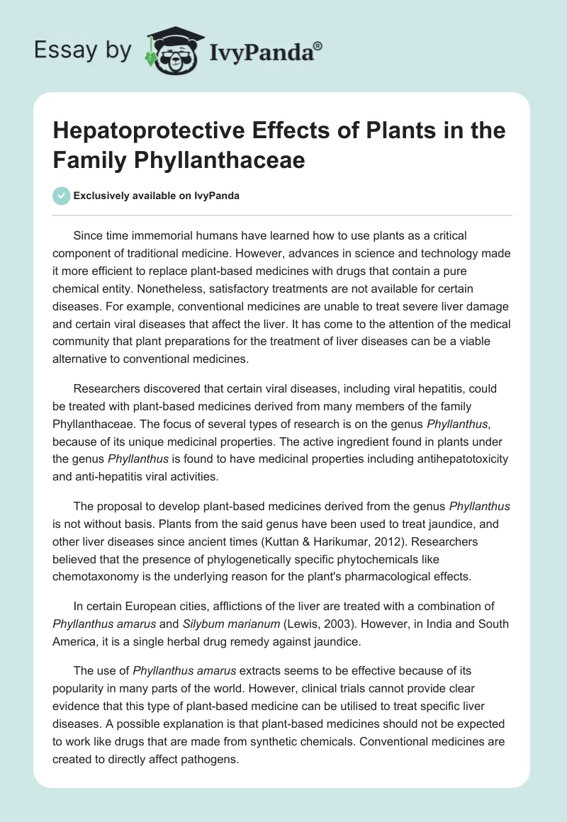 Hepatoprotective Effects of Plants in the Family Phyllanthaceae. Page 1