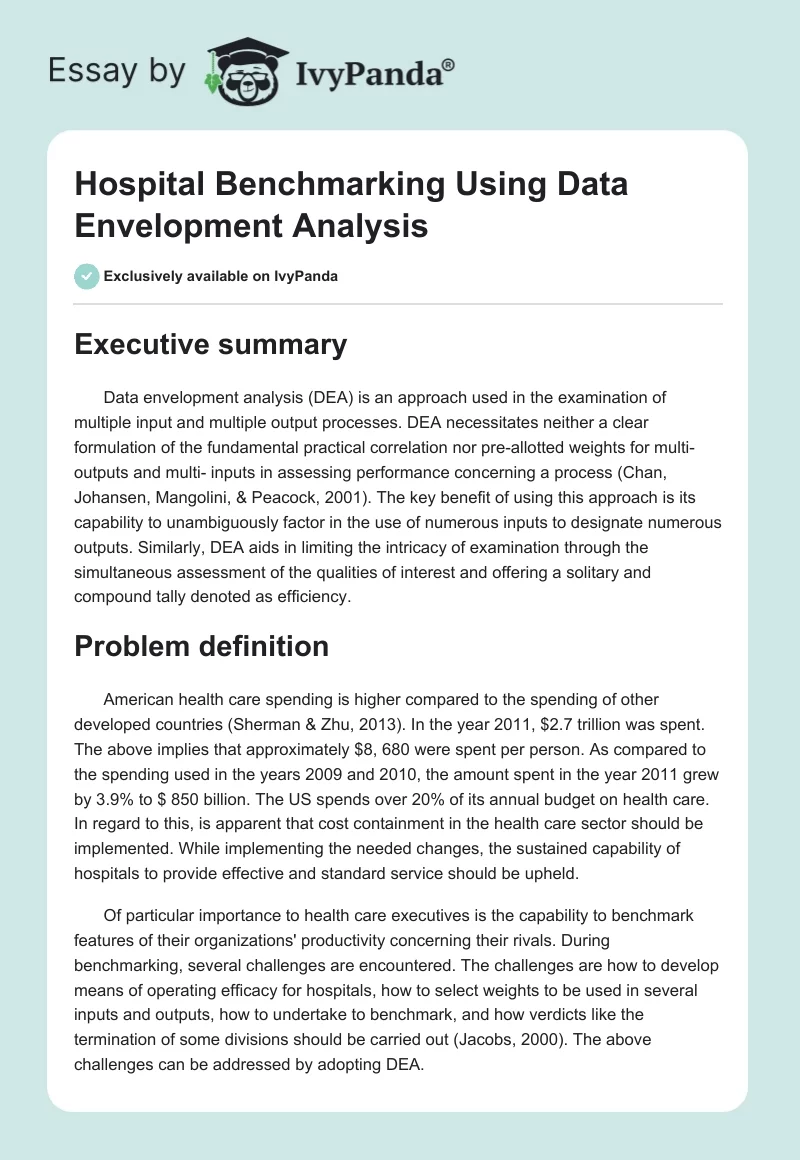 Hospital Benchmarking Using Data Envelopment Analysis. Page 1