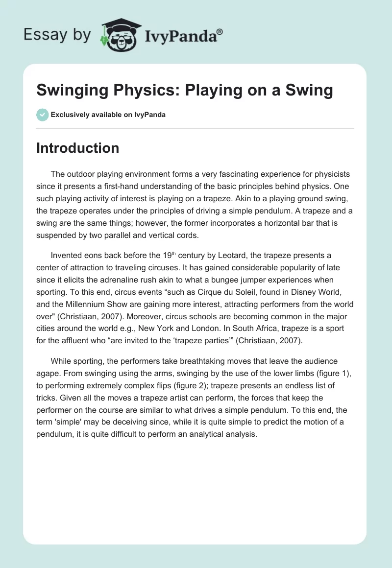 Swinging Physics: Playing on a Swing. Page 1