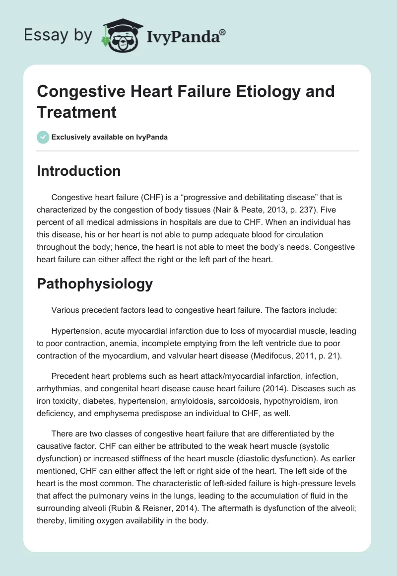 Congestive Heart Failure Etiology and Treatment. Page 1