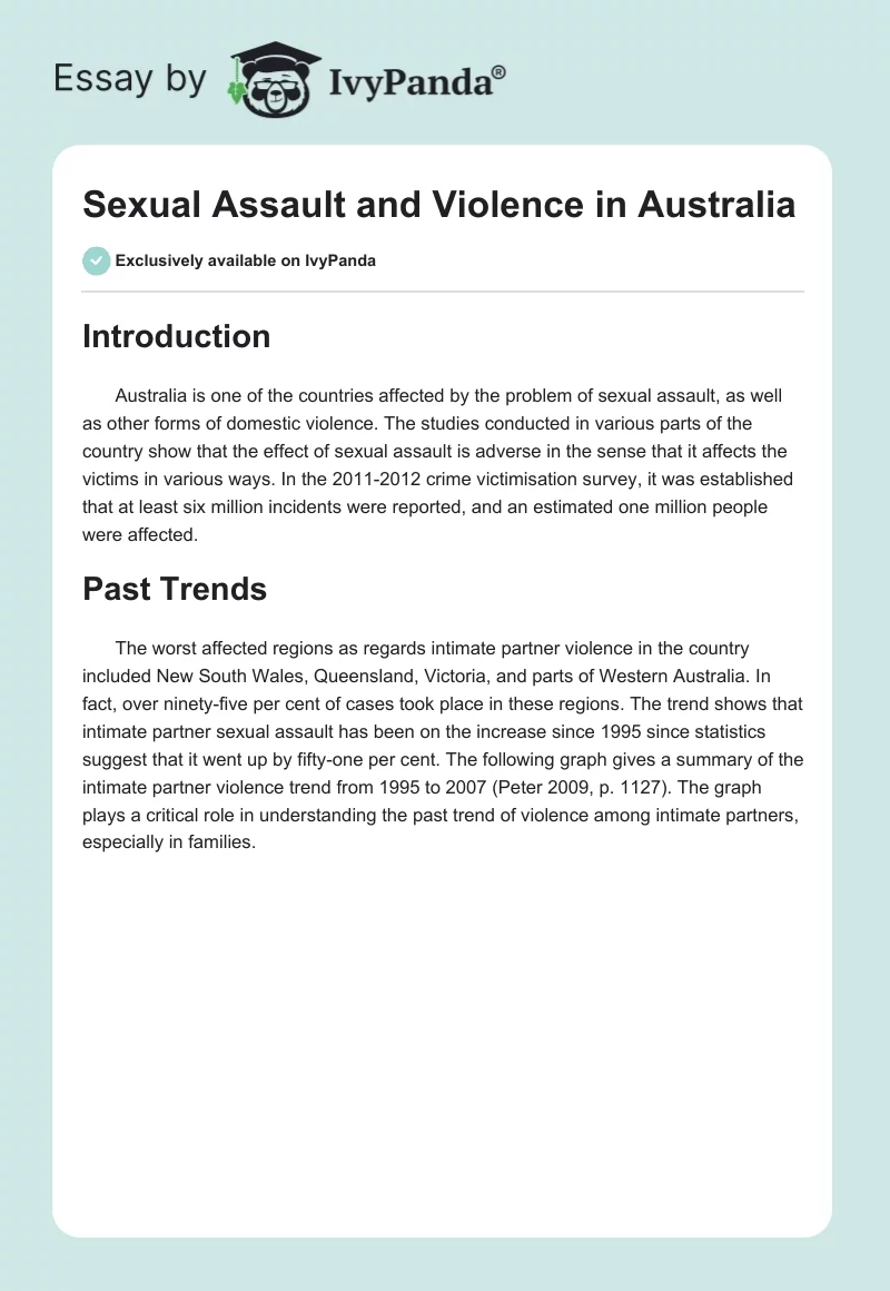 Sexual Assault and Violence in Australia. Page 1