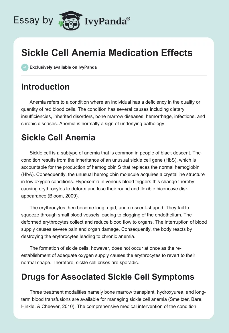 Sickle Cell Anemia Medication Effects. Page 1