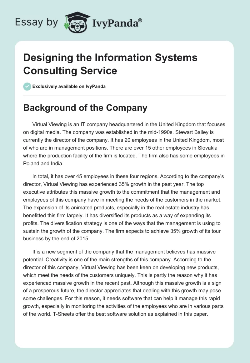 Designing the Information Systems Consulting Service. Page 1