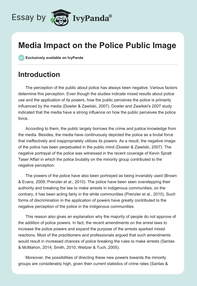 Media Impact on the Police Public Image. Page 1