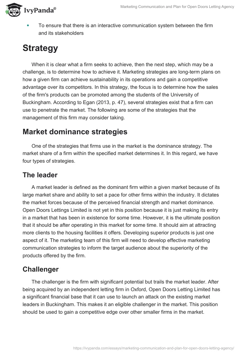 Marketing Communication and Plan for Open Doors Letting Agency. Page 3