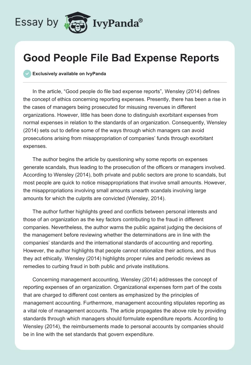 Good People File Bad Expense Reports. Page 1