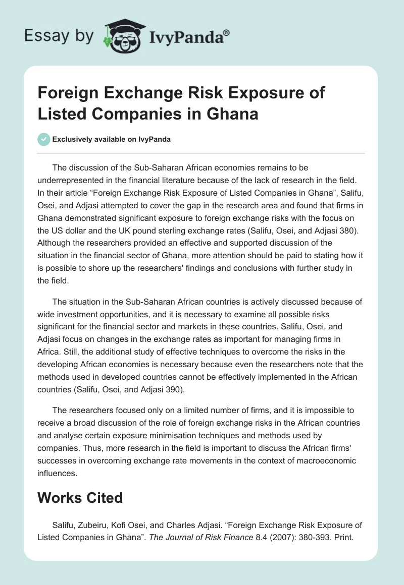 Foreign Exchange Risk Exposure of Listed Companies in Ghana. Page 1