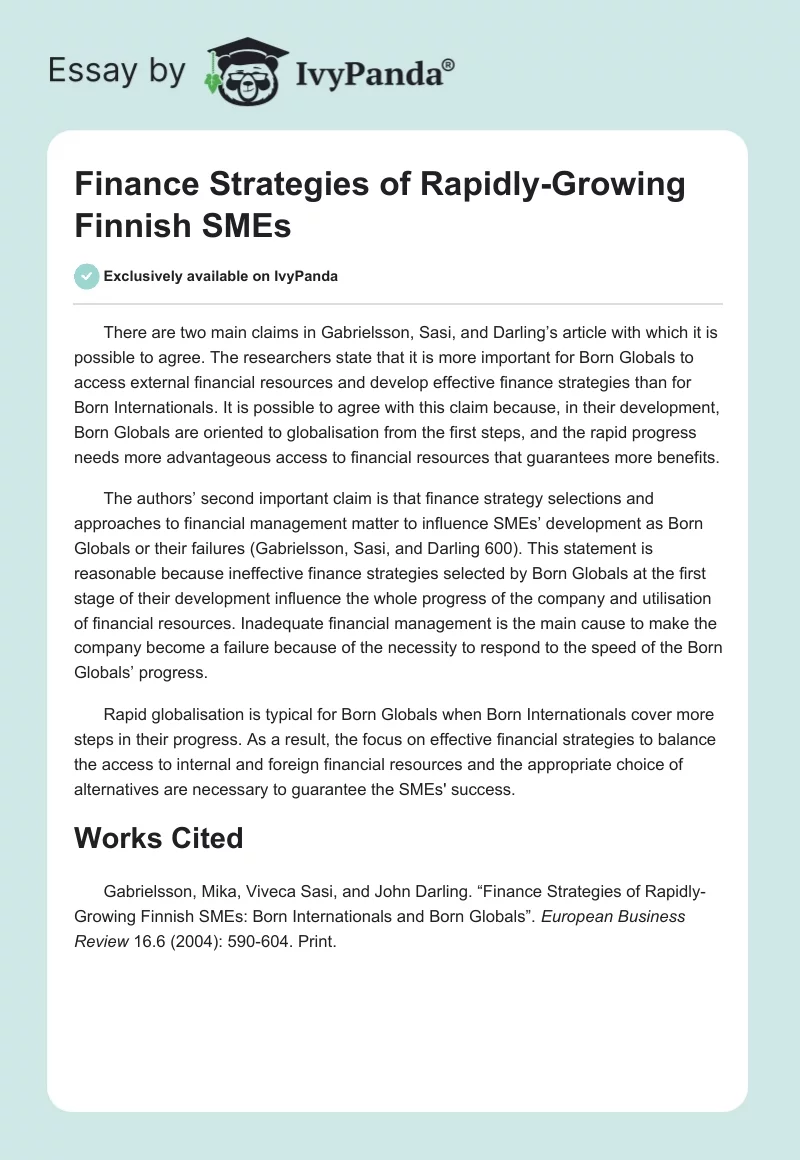 Finance Strategies of Rapidly-Growing Finnish SMEs. Page 1