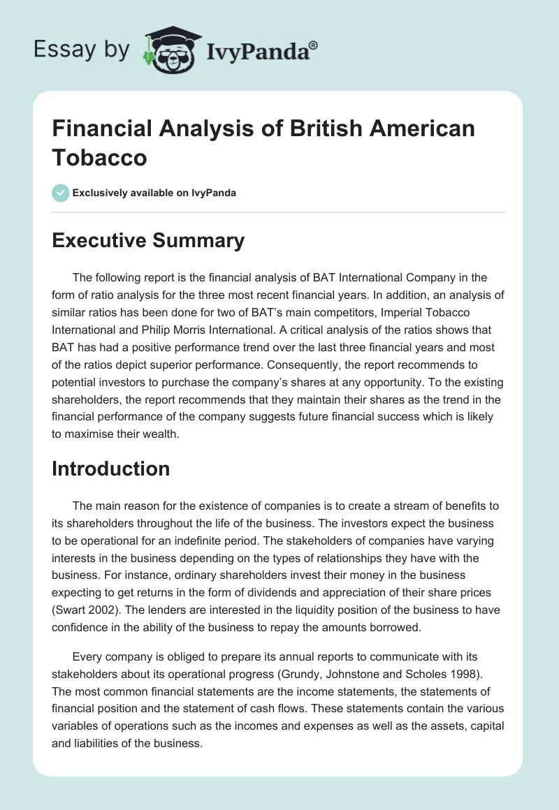 Financial Analysis of British American Tobacco. Page 1