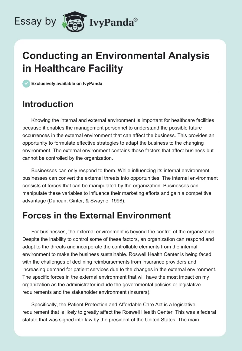 Conducting an Environmental Analysis in Healthcare Facility. Page 1