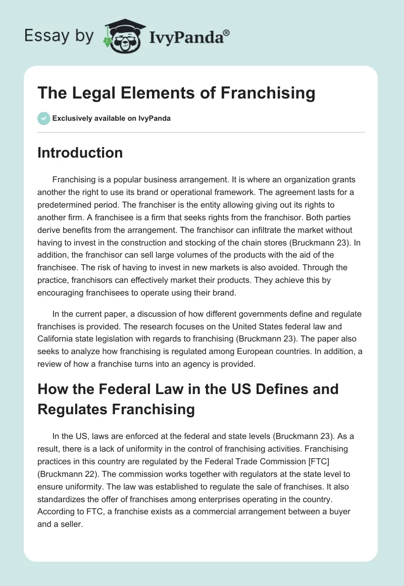 The Legal Elements of Franchising. Page 1