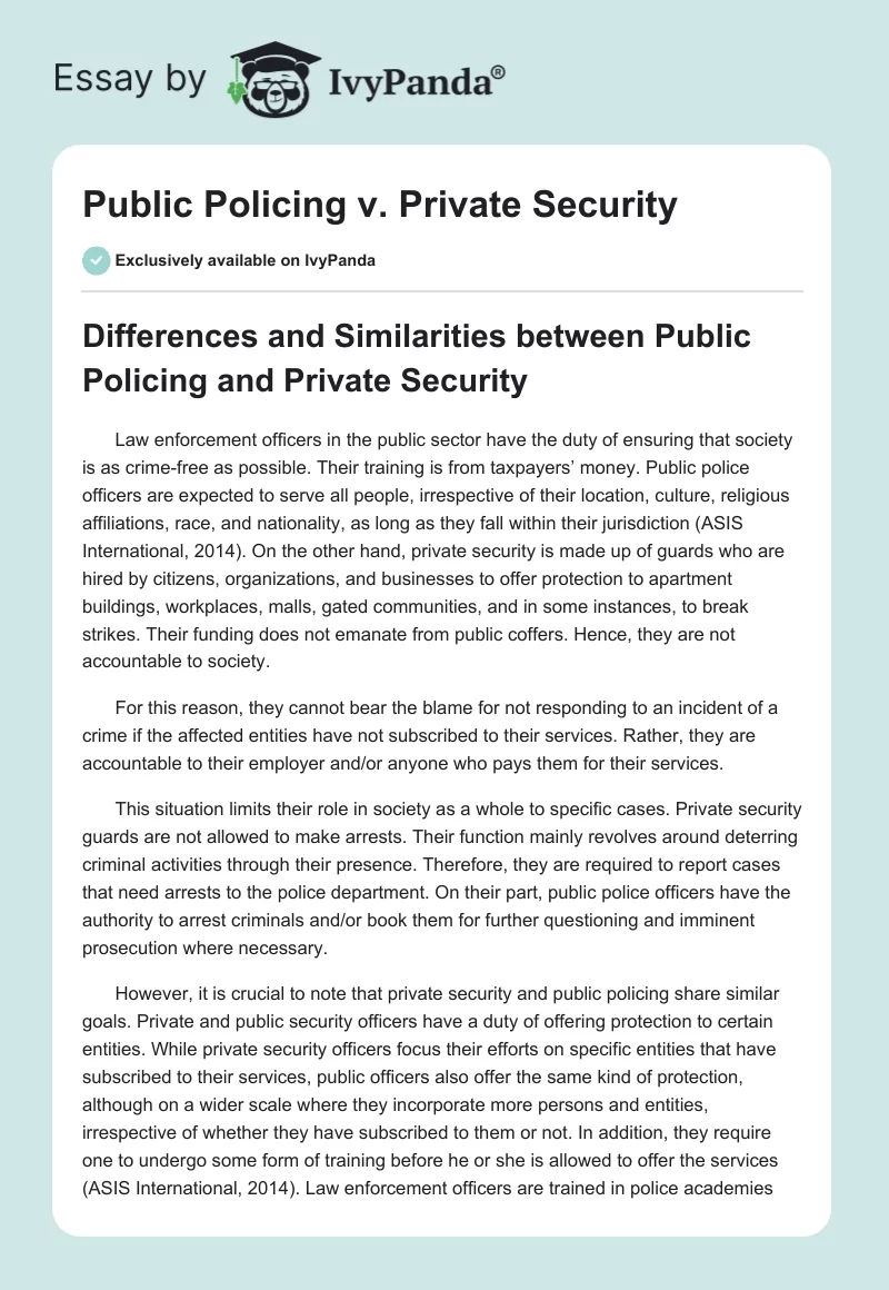 Public Policing v. Private Security. Page 1