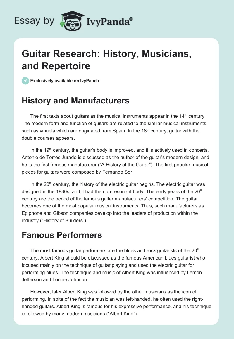 Guitar Research: History, Musicians, and Repertoire. Page 1