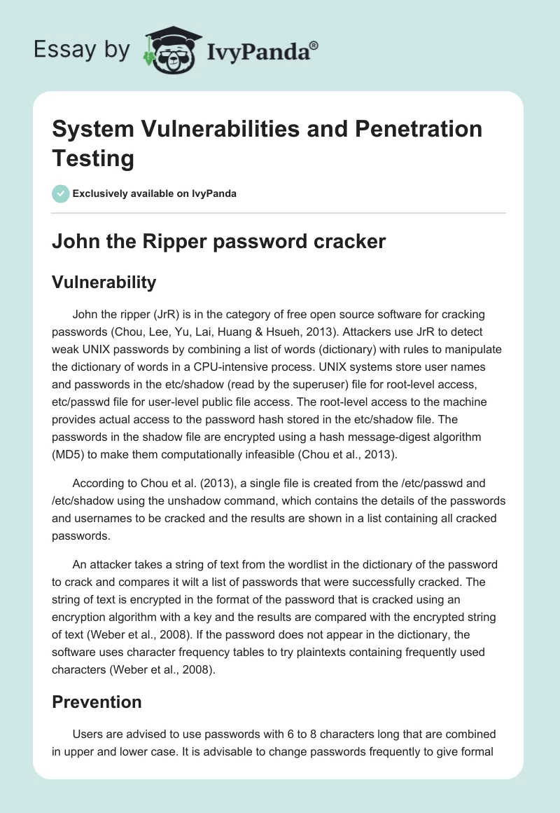 System Vulnerabilities and Penetration Testing. Page 1