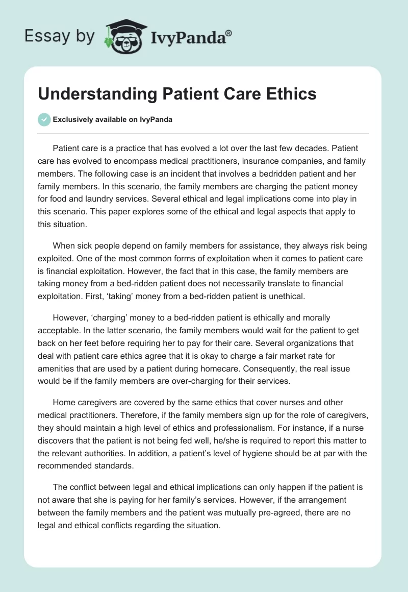 Understanding Patient Care Ethics. Page 1