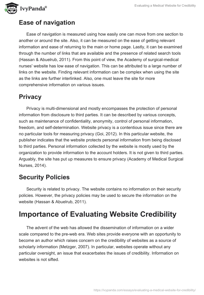 Evaluating a Medical Website for Credibility. Page 3