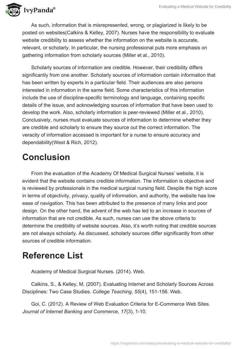 Evaluating a Medical Website for Credibility. Page 4
