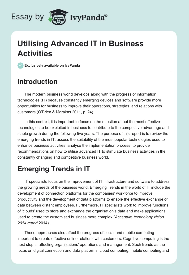 Utilising Advanced IT in Business Activities. Page 1